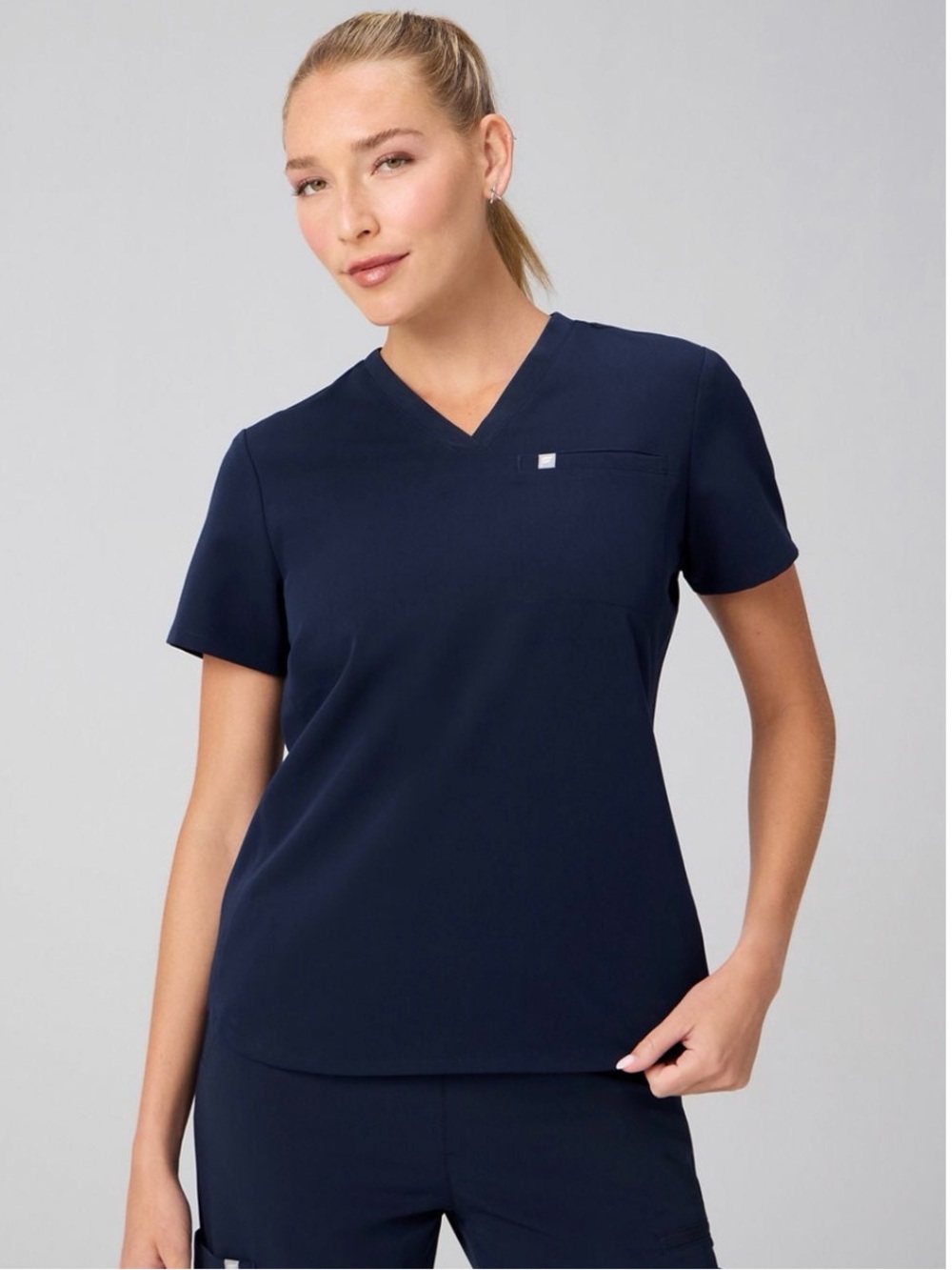 Fabletics Women's V-Neck Scrub Top in Navy Blue